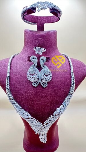 Parure en véritable zircon – acier inoxydable rhodié