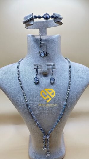 Parure en véritable zircon – acier inoxydable rhodié