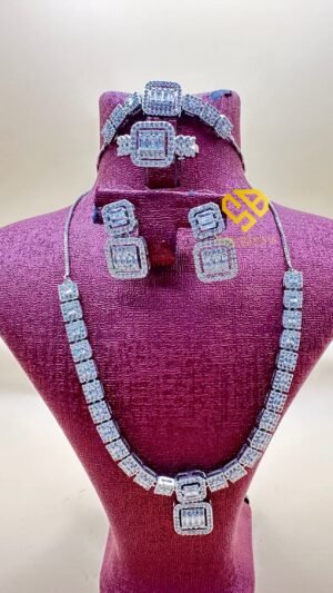 Parure en véritable zircon – acier inoxydable rhodié