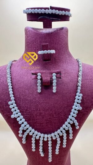 Parure en véritable zircon chic  – acier inoxydable rhodié