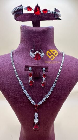 Parure en véritable zircon grenad– acier inoxydable rhodié