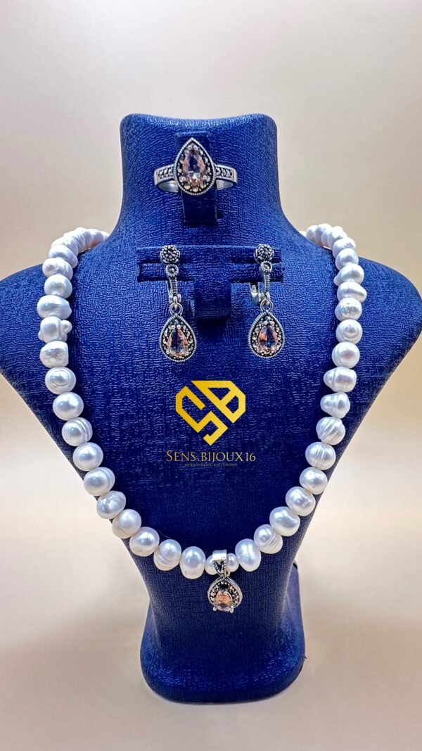 Trio en vrai perle Djoher + argent 925 ( vrai pierre soltani avec facture