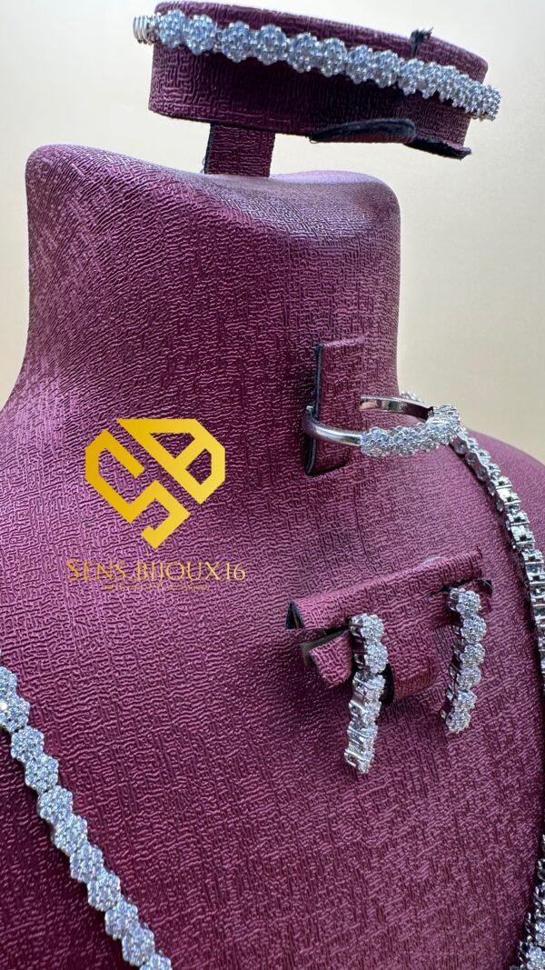 Parure en véritable zircon chic  – acier inoxydable rhodié