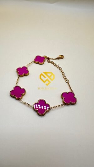 Gourmette trefle  en Acier Inoxydable – Garantie 10 Ans dispo en 4 couleur( rose - mauve - vert - noir - doré )