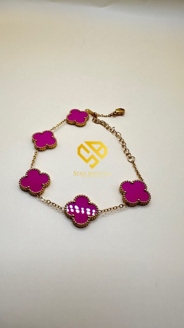 4eba023e-2566-4f0d-92ba-3bb4da4d0bdc Gourmette trefle en Acier Inoxydable – Garantie 10 Ans dispo en 4 couleur( rose - mauve - vert - noir - doré )