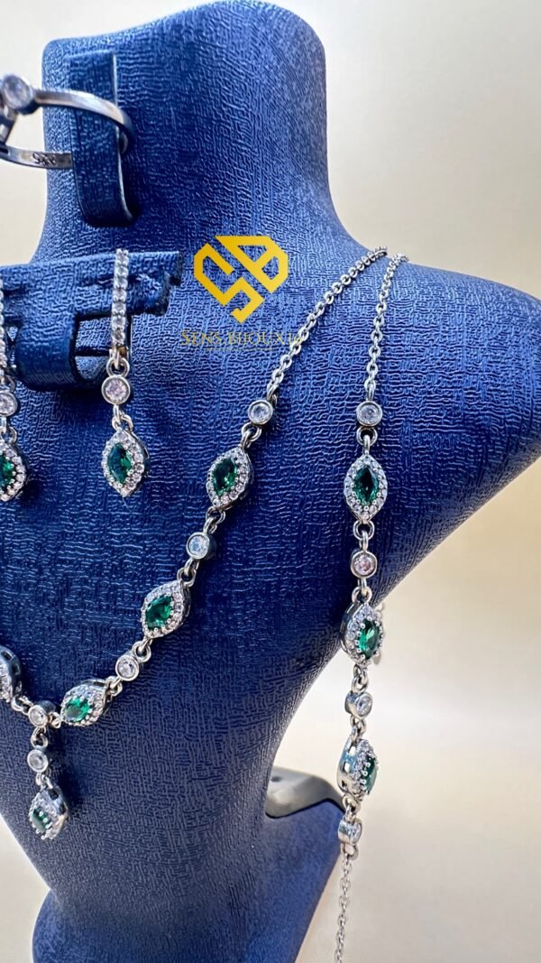 Parure vert en Argent 925 Véritable – Zircon Authentique | Garantie à Vie