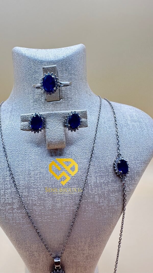 Parure bleu en Argent 925 Véritable – Zircon Authentique | Garantie à Vie