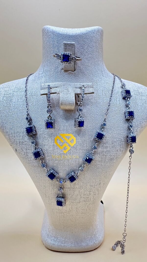Parure bleu en Argent 925 Véritable – Zircon Authentique | Garantie à Vie