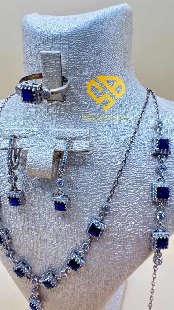Parure bleu en Argent 925 Véritable – Zircon Authentique | Garantie à Vie