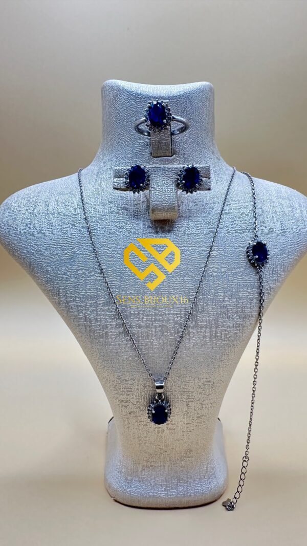 Parure bleu en Argent 925 Véritable – Zircon Authentique | Garantie à Vie