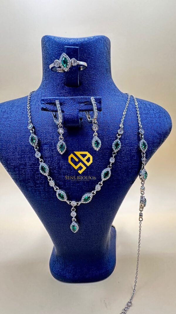 Parure vert en Argent 925 Véritable – Zircon Authentique | Garantie à Vie
