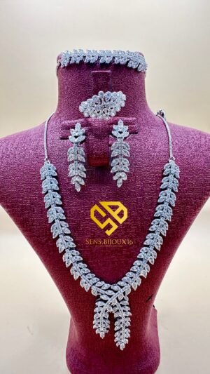 Parure en véritable zircon – acier inoxydable rhodié