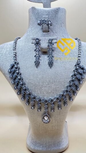 Parure en véritable zircon – acier inoxydable rhodié