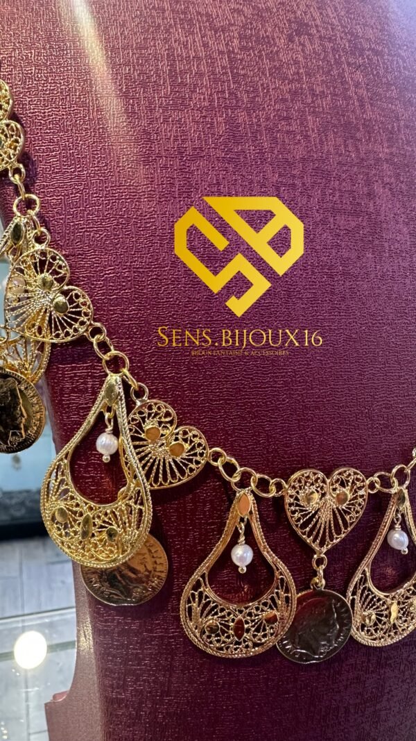 Shentouf traditionnel fait main en vrai bronze et vraies perles de jawhar – Joaillerie raffinée – Garantie 10 ans