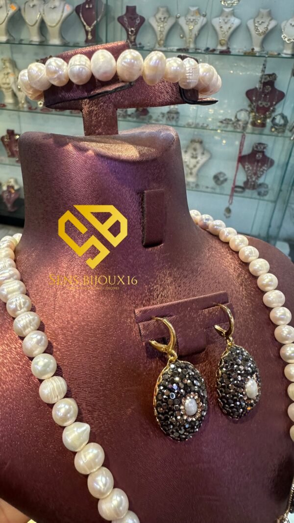 Trio en vrai Djoher avec séparations en perles et zircon – Fait main – Garantie 10 ans