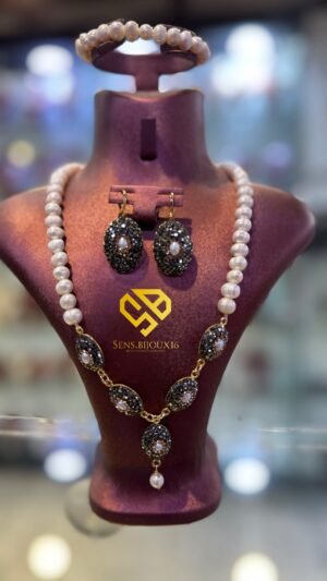 Trio en vrai Djoher avec séparations en perles et zircon – Fait main – Garantie 10 ans